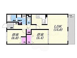 甲子園三番町ハイツ 2LDKの間取図画像
