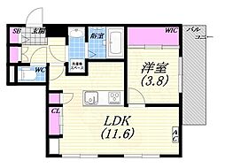 西宮市樋之池町マンション 1LDKの間取図画像