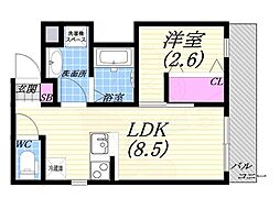 アクアレジデンス武庫川 1LDKの間取図画像