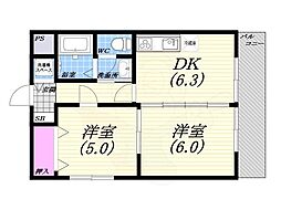 スカイコート 2DKの間取図画像