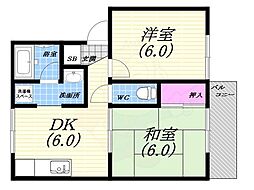 ハイツマスモトB 2DKの間取図画像