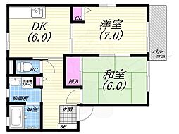 メゾンエスペレ 2DKの間取図画像