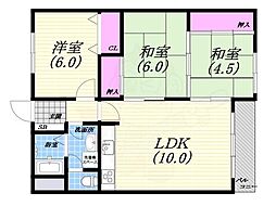 リョウジュ名次 3LDKの間取図画像