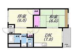 西甲子園ハイツ 2DKの間取図画像
