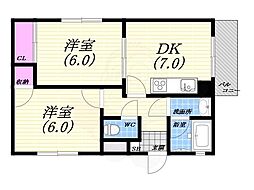 グランディア夙川1 2DKの間取図画像