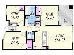 パークシュロス芦屋 3LDKの間取図画像