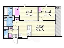 西宮市今津山中町マンション 2LDKの間取図画像