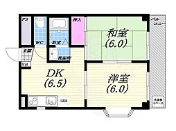 ロータリービルト西宮 2DKの間取図画像