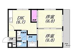 メゾン東町2 2DKの間取図画像