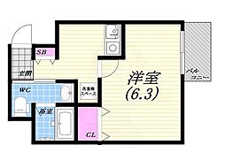 リオレスタ西宮 1Kの間取図画像