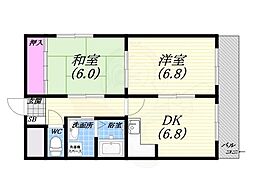 リバーハイム分銅・B 2DKの間取図画像