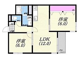 越水ハイツ 2LDKの間取図画像