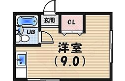 カッシーナ甲子園 ワンルームの間取図画像