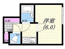 ホワイエ甲子園 1Kの間取図画像