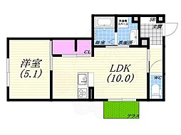 D-roomWESTPARK西宮北口 1LDKの間取図画像