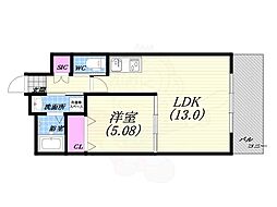 プレジオ西宮今津 1LDKの間取図画像