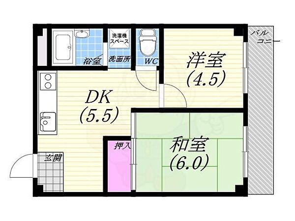 兵庫県西宮市室川町(賃貸マンション2DK・3階・36.40㎡)の写真 その2