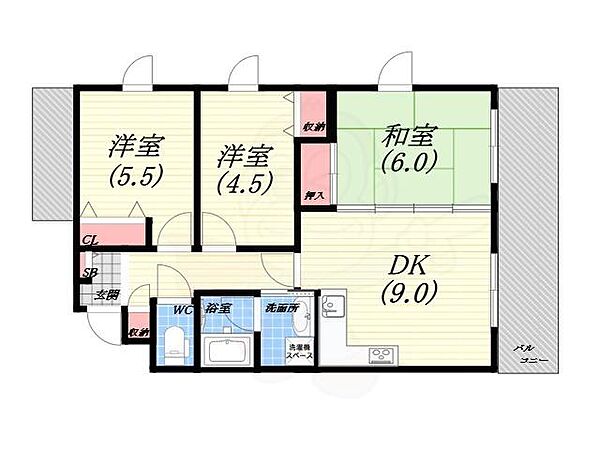 兵庫県西宮市殿山町(賃貸マンション3DK・2階・56.28㎡)の写真 その2