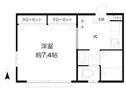 リバーサイドコート 1Kの間取図画像