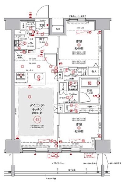 板橋本町ステーションレジデンス 1402｜東京都板橋区大和町(賃貸マンション2LDK・14階・55.42㎡)の写真 その2