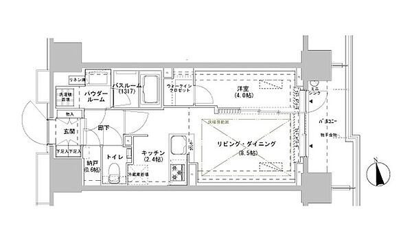 東京都新宿区南山伏町(賃貸マンション1LDK・4階・40.01㎡)の写真 その2