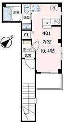 パルテール蒔田 ワンルームの間取図画像