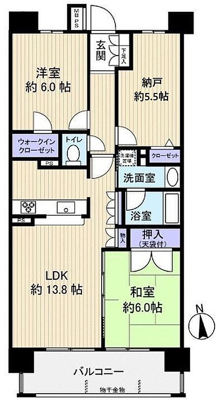 高台に立地・南向きバルコニーにつき眺望・陽当たり良好3LDK
