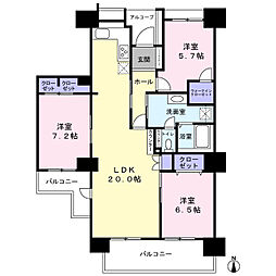 八千代ゆりのき台プラザシティ3号棟 3LDKの間取図画像