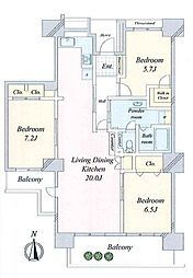 八千代ゆりのき台プラザシティ3号棟 3LDKの間取図画像