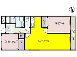 サンヒルズ芦屋2 2LDKの間取図画像