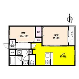夙川コーポラス 2DKの間取図画像