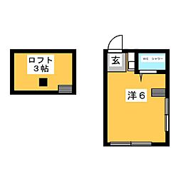 山岸マンションＡ 2階ワンルームの間取り