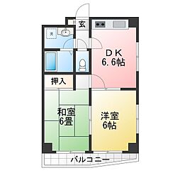 シティパレスアライ 2DKの間取図画像