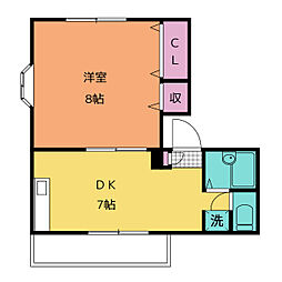 サンライズIII 2階1DKの間取り