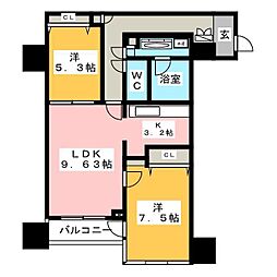 レジディアタワー上池袋タワーサイド 2LDKの間取図画像
