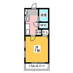 カーサアヴィートD 1Kの間取図画像