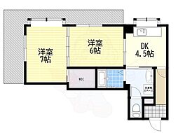 グリーンハイツ角谷 2DKの間取図画像