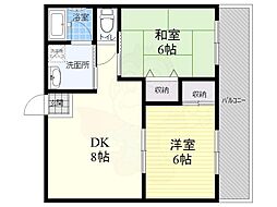 フローラハイツ六甲 2DKの間取図画像