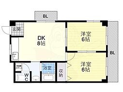 カンタル御影 2DKの間取図画像