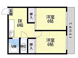 辻川マンション 2DKの間取図画像