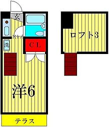 シャルムII 2階ワンルームの間取り