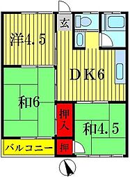 第2八木原コーポ 1階3DKの間取り