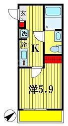 センターヴィレッジ三郷 3階1Kの間取り