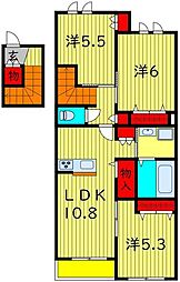 メゾンクレール日暮South 2階3LDKの間取り