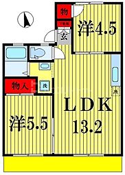 ハイム南流山Ａ 1階2LDKの間取り