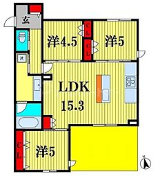 プランドール南流山 3階3LDKの間取り