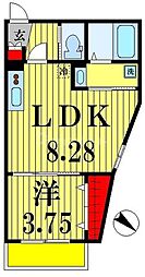 アーテル 1階1LDKの間取り