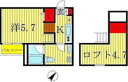 カーサルーチェ 2階ワンルームの間取り