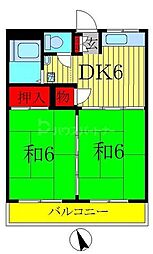 コーポラスサバービア 1階2DKの間取り