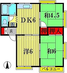 グリーンハイツオカダ　Ｄ 1階3DKの間取り